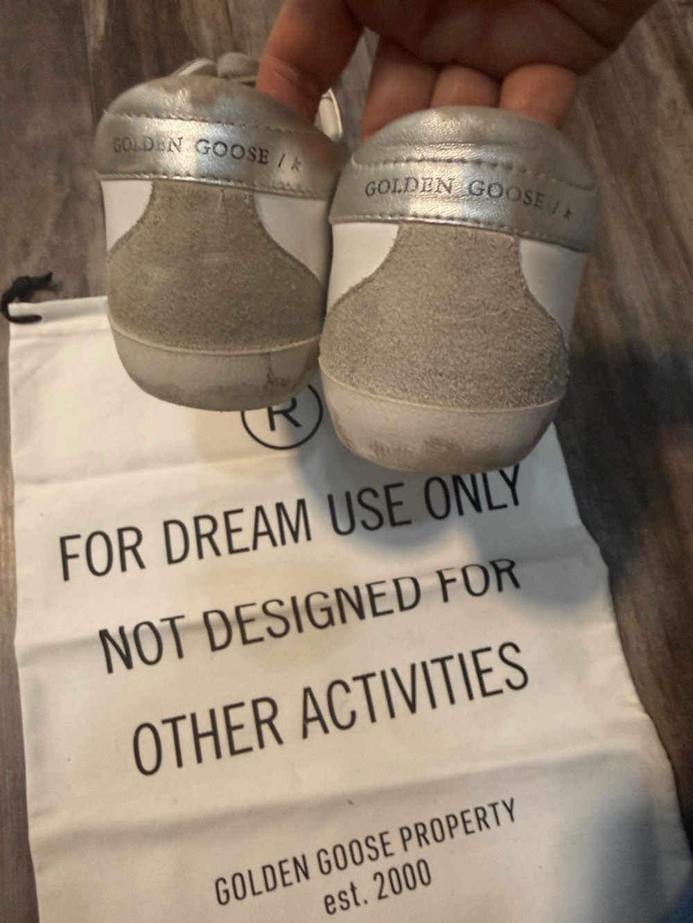 Golden Goose White Leather Sneakers WHITE/ICE with Taupe Star and Silver Heel - Picture 6 of 8
